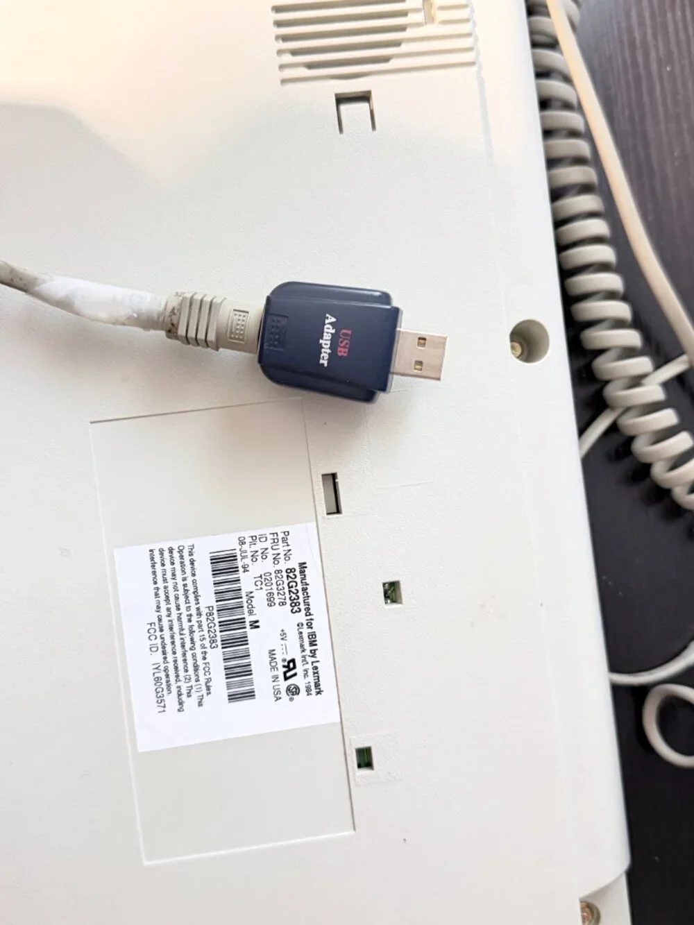 IBM model M (82G2383) Manufactured by Lexmark 08-JUL-94, Wired with Adapter